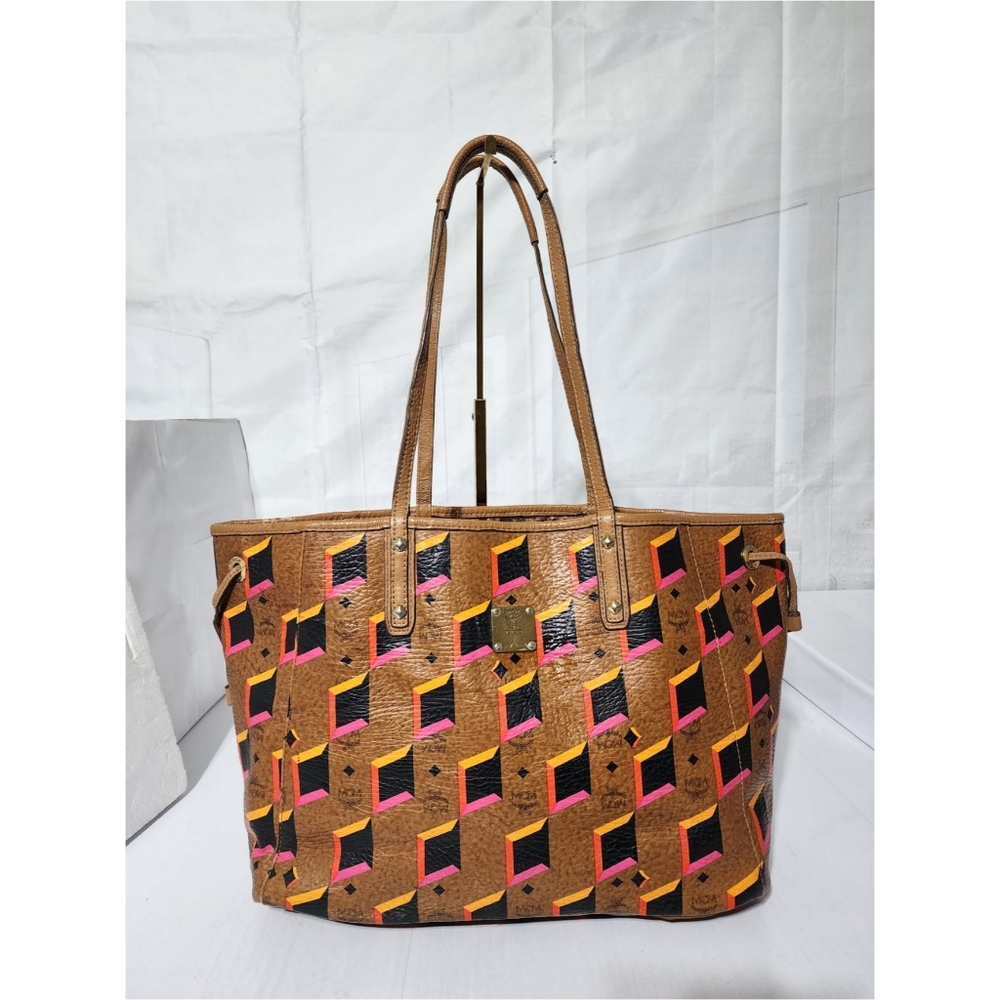 MCM Brown and Pink Geometric Tote